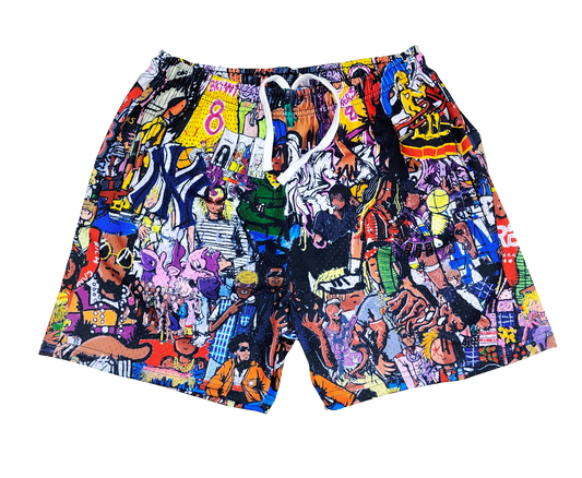 100K Collage Mesh Shorts